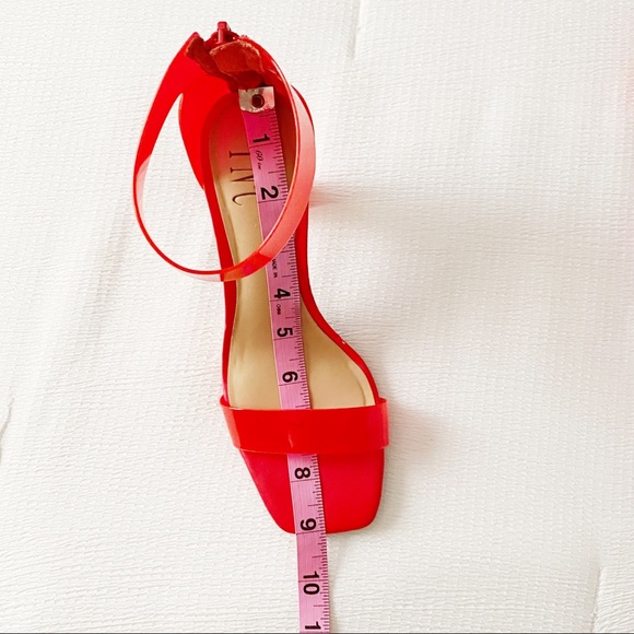 Cherry Red Ankle Strap Square Toe Square Vinyl Heels - Picture 10 of 12